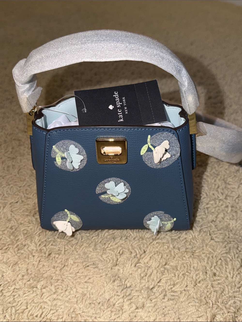 kate spade navy floral applique mini top-handle bag